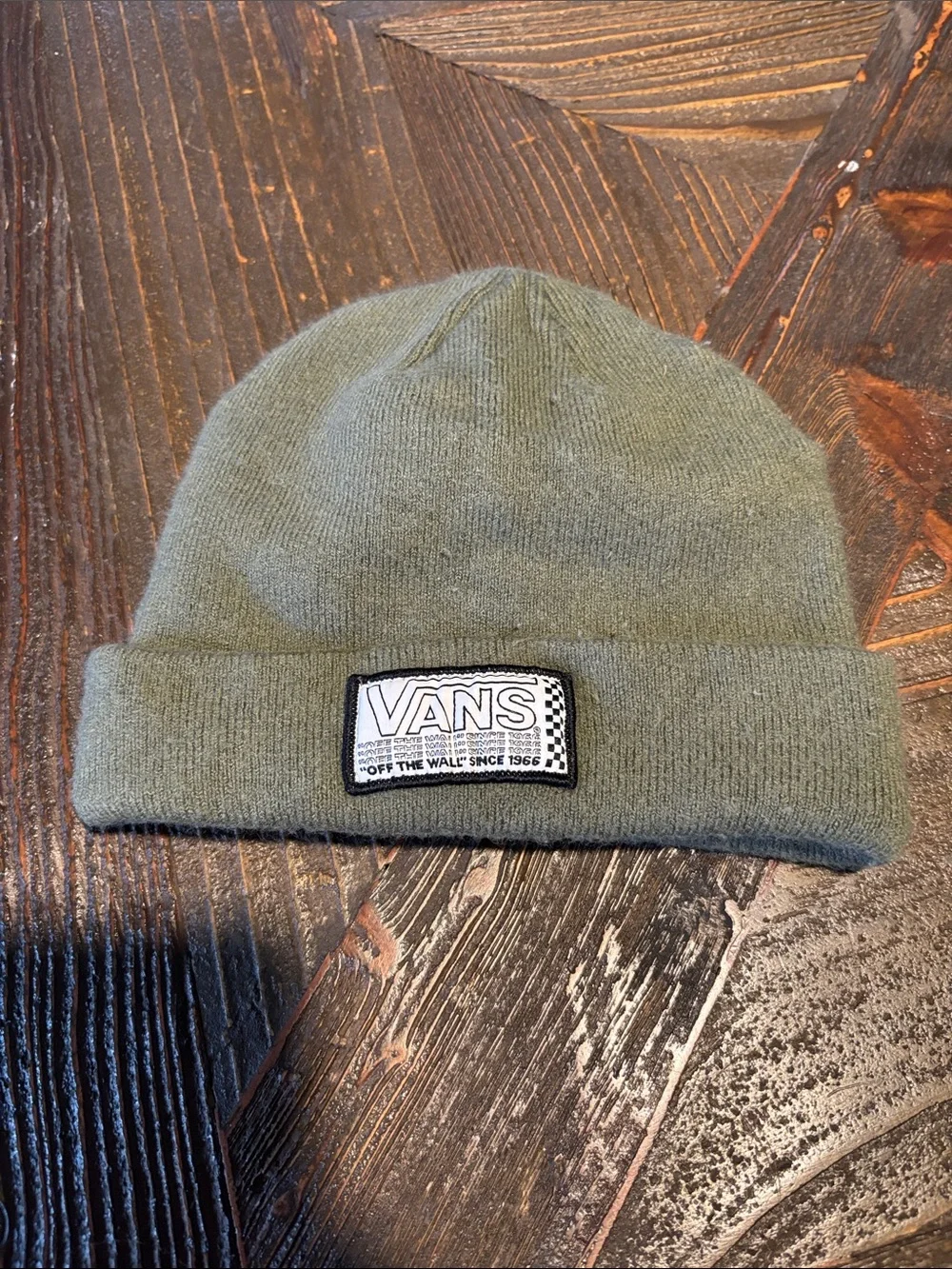 Vans Olive Knit Cuffed Beanie with Logo Patch